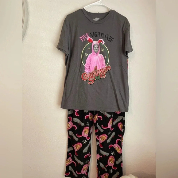 A Christmas Story Mens Ralphie Pink Nightmare Sleepwear Pajama Set size L - Picture 2 of 9